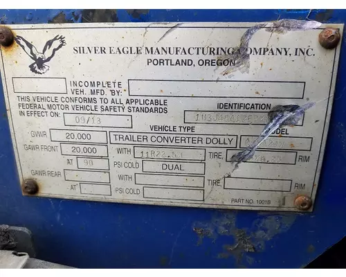 SILVER EAGLE CONVERTER DOLLY WHOLE TRAILER FOR RESALE