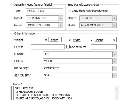 STERLING A9500 1999-2010 HOOD