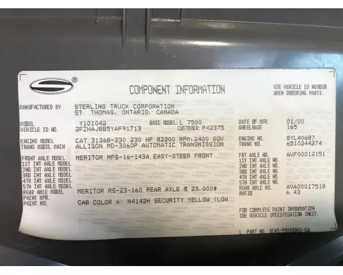 STERLING A9500 SERIES Cab Assembly