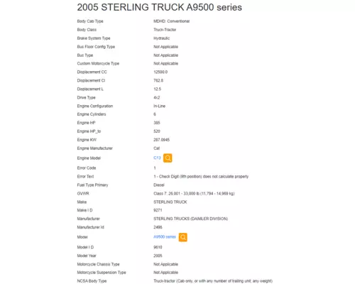 STERLING A9500 SERIES Vehicle For Sale