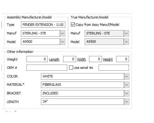 STERLING A9500 FENDER EXTENSION