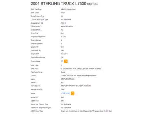 STERLING L7500 SERIES Vehicle For Sale
