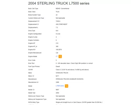 STERLING L7500 SERIES Vehicle For Sale