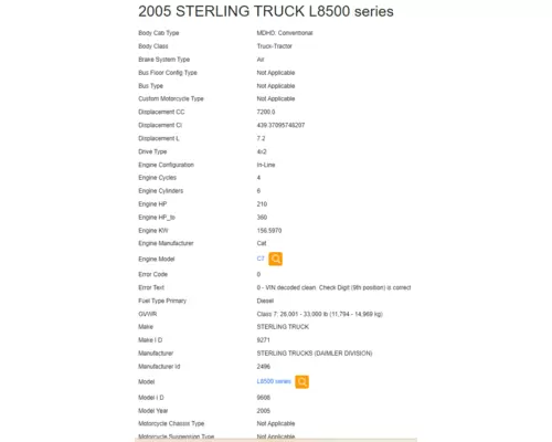 STERLING L8500 SERIES Vehicle For Sale