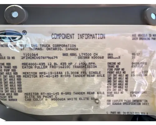 STERLING L9500 SERIES Dash Assembly