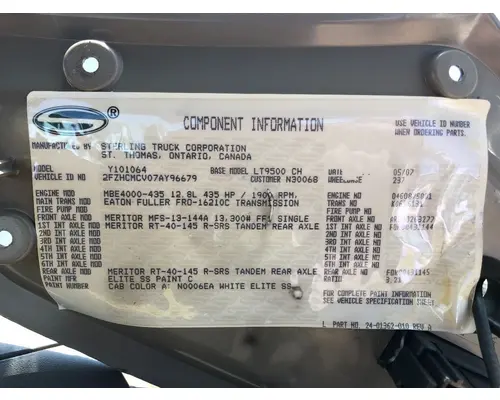 STERLING L9500 SERIES Dash Assembly
