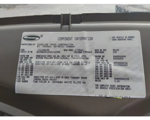 STERLING L9500 WHOLE TRUCK FOR RESALE