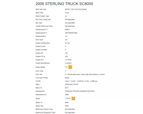 STERLING SC8000 Vehicle For Sale