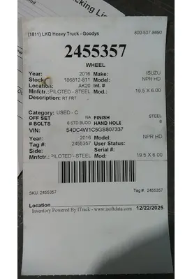 STUD/BUDD PILOTED - STEE 19.5 X 6.00 WHEEL