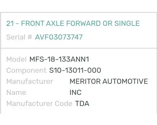 Sterling L9500 Axle Assy, Fr (4WD)