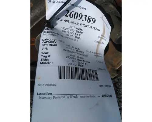 VOLVO 22592581 AXLE ASSEMBLY, FRONT (STEER)