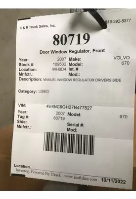 VOLVO 670 Door Window Regulator, Front