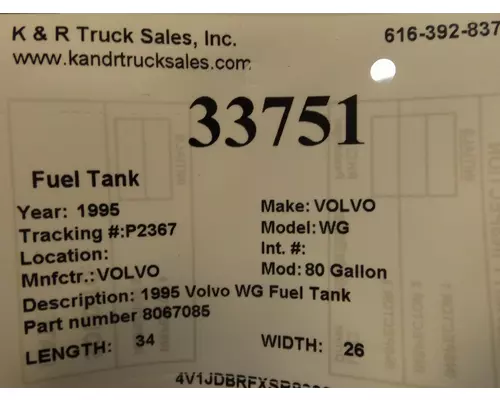 VOLVO 80 Gallon Fuel Tank