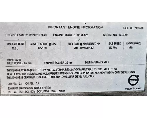 VOLVO D11 SCR Engine Assembly