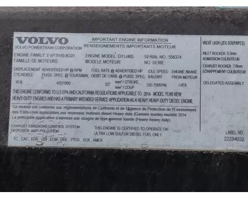 VOLVO D11J EPA 13 (MP7) ENGINE ASSEMBLY