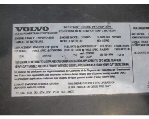 VOLVO D13H EPA 10 (MP8) ENGINE ASSEMBLY