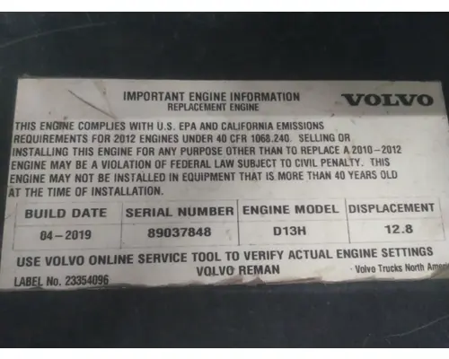 VOLVO D13H EPA 10 (MP8) ENGINE ASSEMBLY