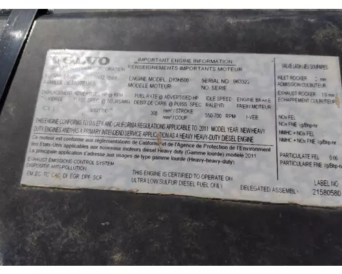 VOLVO D13H EPA 10 (MP8) ENGINE ASSEMBLY