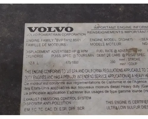 VOLVO D13H EPA 10 (MP8) ENGINE ASSEMBLY