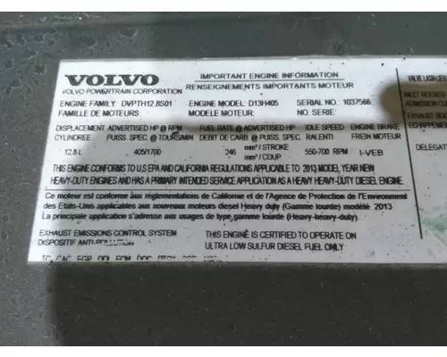 VOLVO D13H EPA 10 (MP8) ENGINE ASSEMBLY