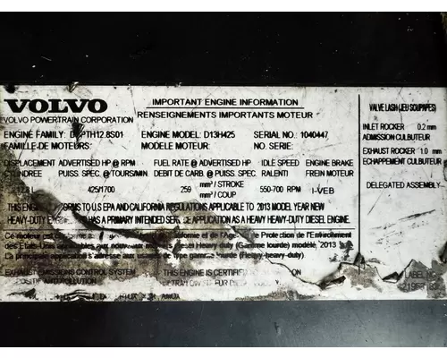 VOLVO D13H425 Engine Assembly