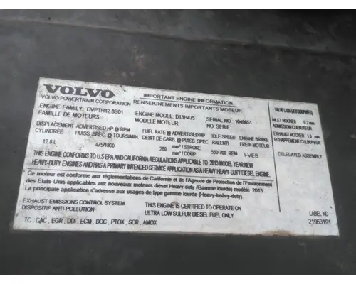 VOLVO D13J EPA 13 (MP8) ENGINE ASSEMBLY