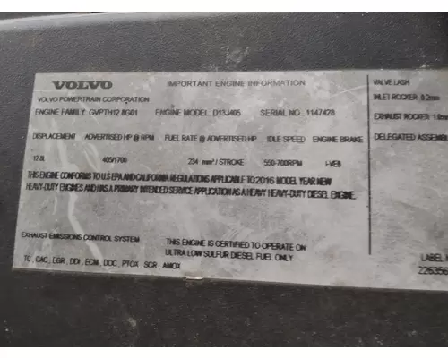 VOLVO D13J EPA 13 (MP8) ENGINE ASSEMBLY