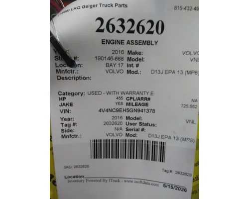 VOLVO D13J EPA 13 (MP8) ENGINE ASSEMBLY