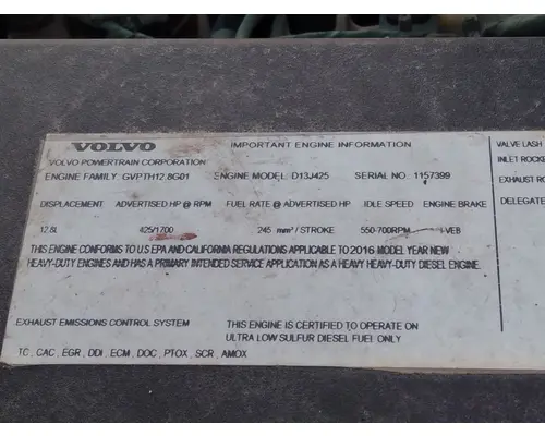 VOLVO D13J EPA 13 (MP8) ENGINE ASSEMBLY