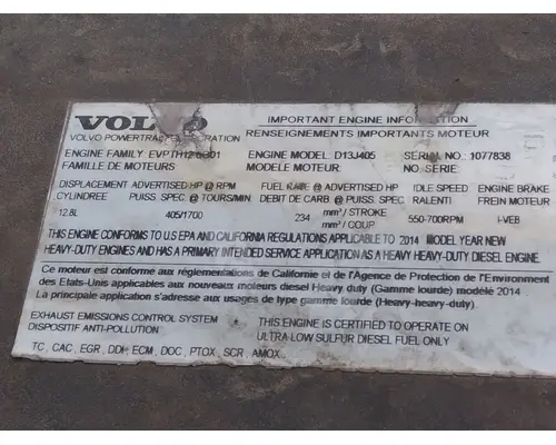 VOLVO D13J EPA 13 (MP8) ENGINE ASSEMBLY
