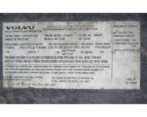 VOLVO D13J EPA 13 (MP8) ENGINE ASSEMBLY