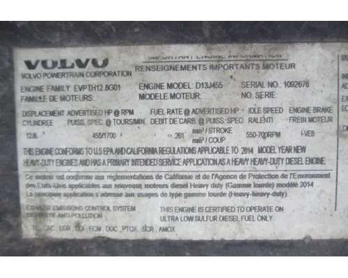 VOLVO D13J EPA 13 (MP8) ENGINE ASSEMBLY