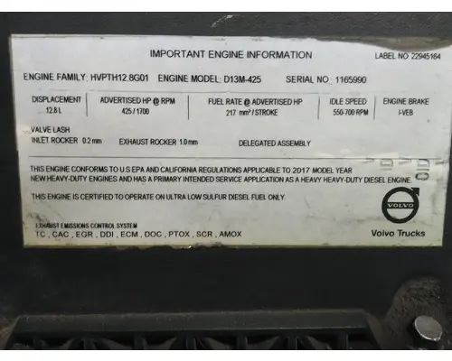 VOLVO D13M EPA 17 (MP8) ENGINE ASSEMBLY