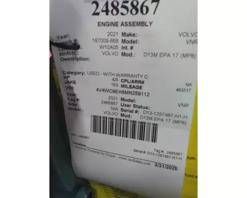 VOLVO D13M EPA 17 (MP8) ENGINE ASSEMBLY