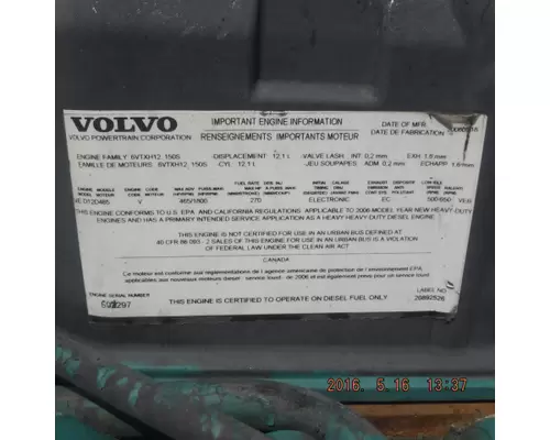 VOLVO VED12D (EGR) EPA 04 ENGINE ASSEMBLY