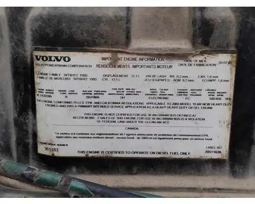 VOLVO VED12D (EGR) EPA 04 ENGINE ASSEMBLY