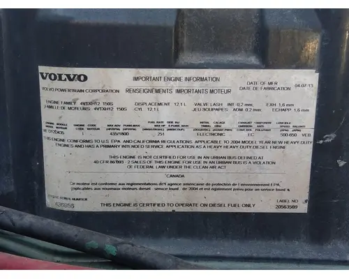 VOLVO VED12D (EGR) EPA 04 ENGINE ASSEMBLY
