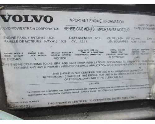 VOLVO VED12D (EGR,DPF) EPA 07 ENGINE ASSEMBLY