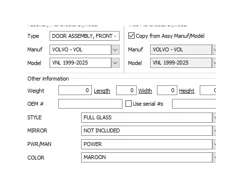 VOLVO VNL 1999-2025 DOOR ASSEMBLY, FRONT