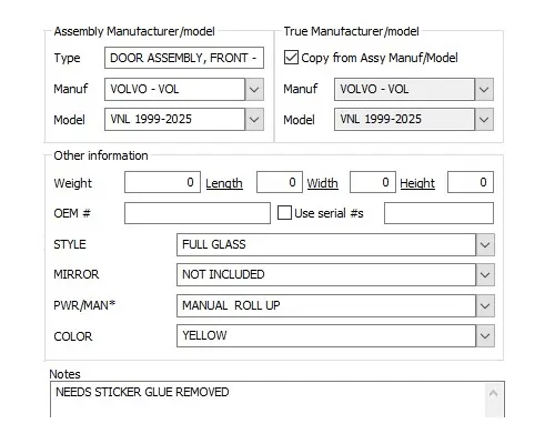 VOLVO VNL 1999-2025 DOOR ASSEMBLY, FRONT
