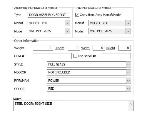 VOLVO VNL 1999-2025 DOOR ASSEMBLY, FRONT