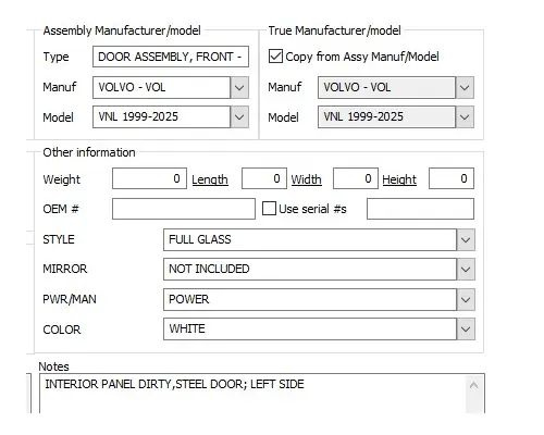 VOLVO VNL 1999-2025 DOOR ASSEMBLY, FRONT