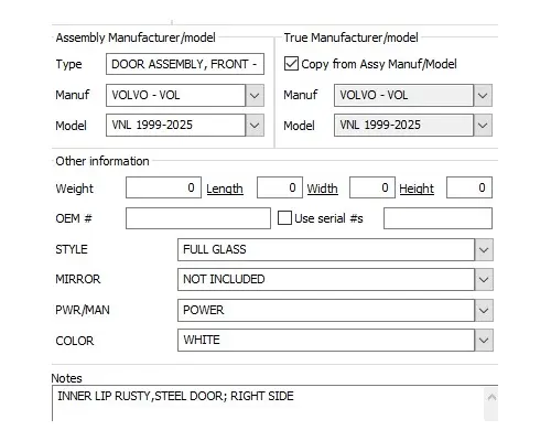 VOLVO VNL 1999-2025 DOOR ASSEMBLY, FRONT