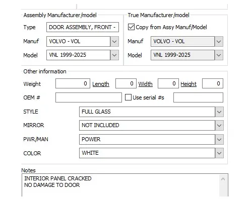 VOLVO VNL 1999-2025 DOOR ASSEMBLY, FRONT