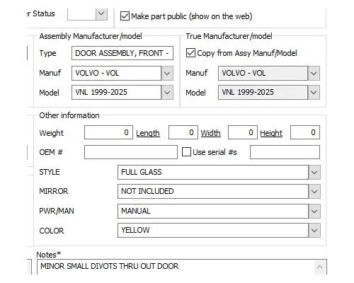 VOLVO VNL 1999-2025 DOOR ASSEMBLY, FRONT