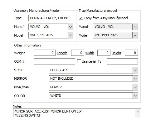 VOLVO VNL 1999-2025 DOOR ASSEMBLY, FRONT