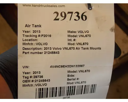 VOLVO VNL670 Air Tanks and Brackets