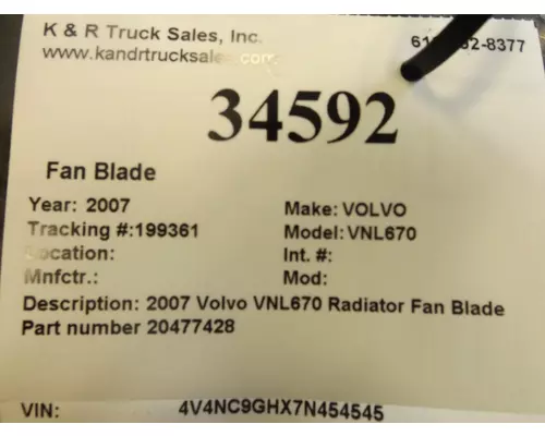 VOLVO VNL670 Fan Blade
