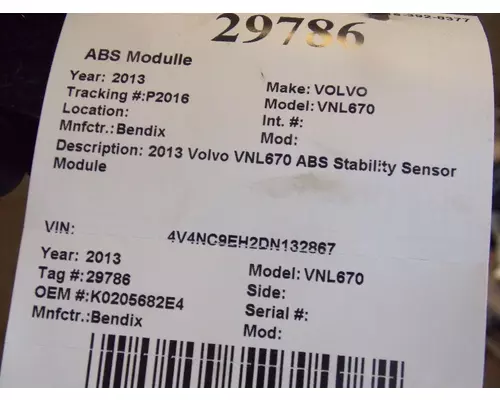 VOLVO VNL670 MODULE, BRAKE CONTROL (ABS)