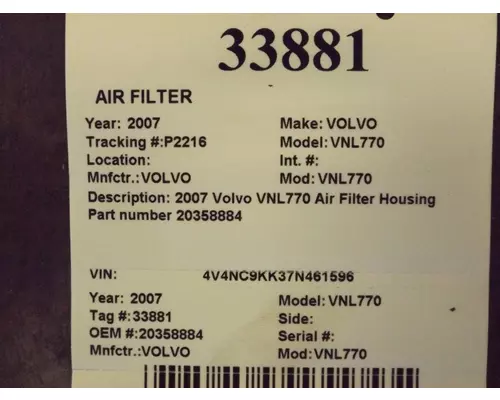 VOLVO VNL770 Air CleanerParts 